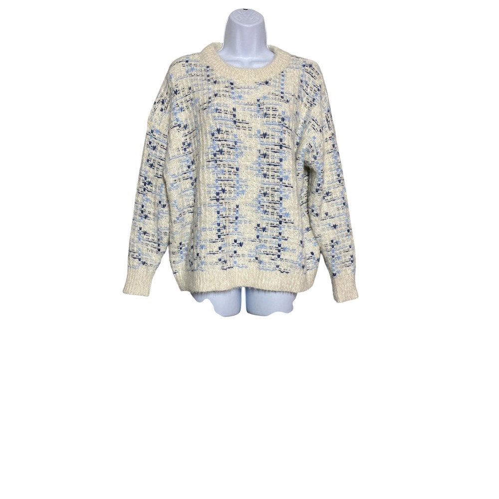 FRNCH Paris Women's Blue‎ Patterned Knit Sweater - Medium Lightweight Casual